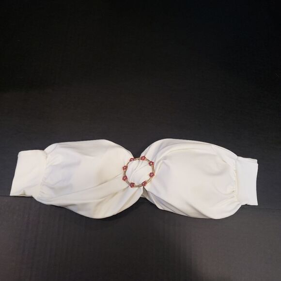 Cia Martima White Strapless Bikini Top With Front Circle Flower Hardware - Picture 1 of 11